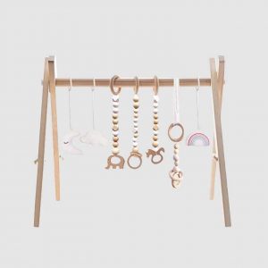 Foldable Wooden Baby Play Gym with Teething Toys