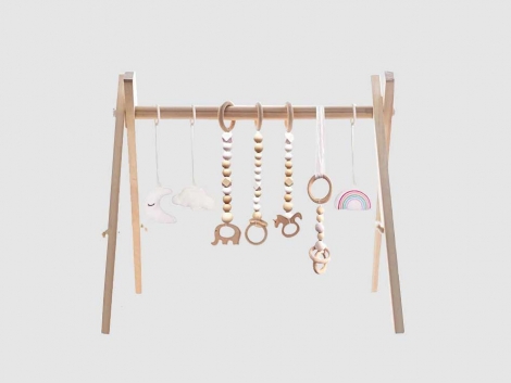 Foldable Wooden Baby Play Gym with Teething Toys