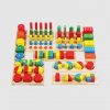 Montessori Wood Geometric Shapes Stacking Rings and Fractions Boards 8 in 1 Set Puzzles