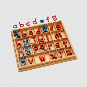 Montessori Wooden Alphabet with Box Spelling Learning Materials (Red & Blue, 5mm Thick)